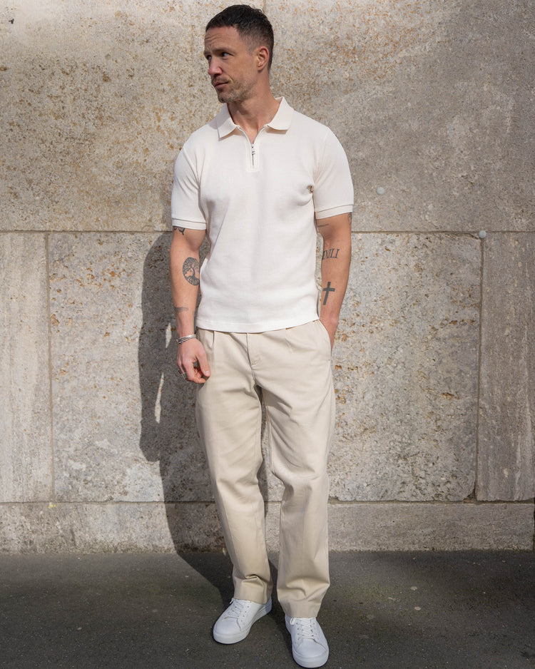 Waffle Zip-Poloshirt (Off-White)