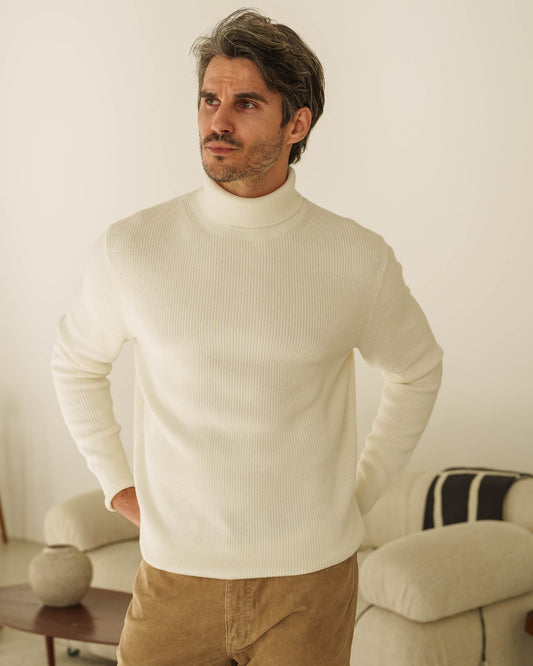 Rib Knit Turtleneck (Off-White)