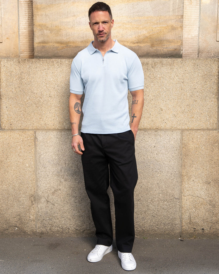 Waffle Zip-Poloshirt (Light Blue)
