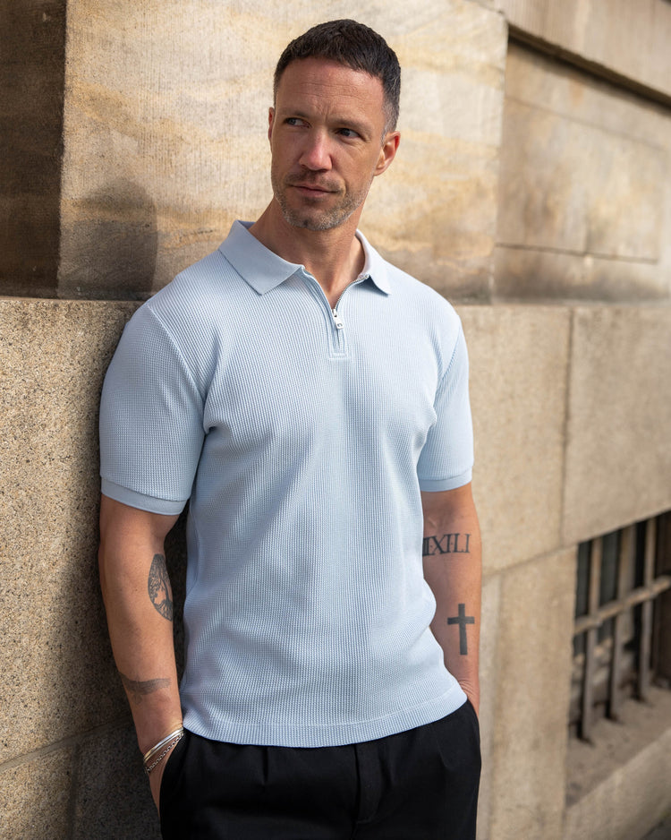 Waffle Zip-Poloshirt (Light Blue)