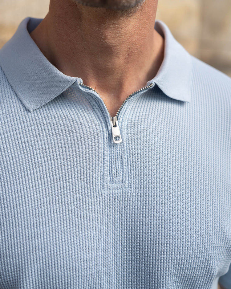 Waffle Zip-Poloshirt (Light Blue)