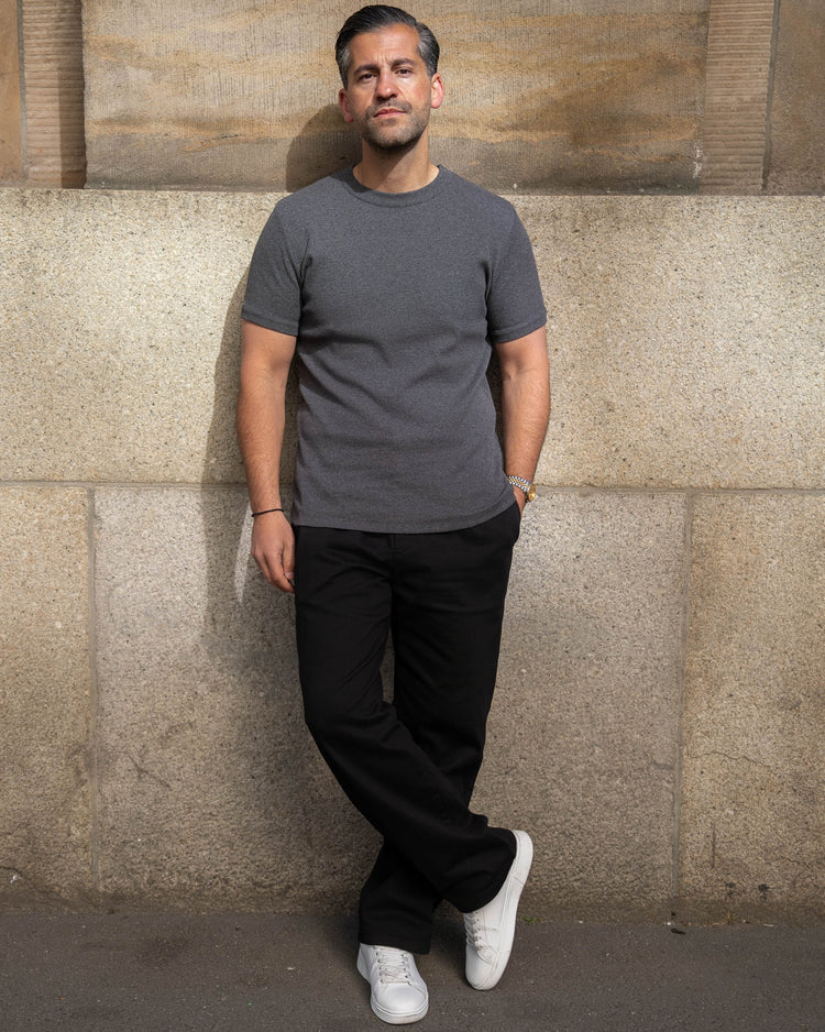 Fine Rib T-Shirt (dark grey marl)