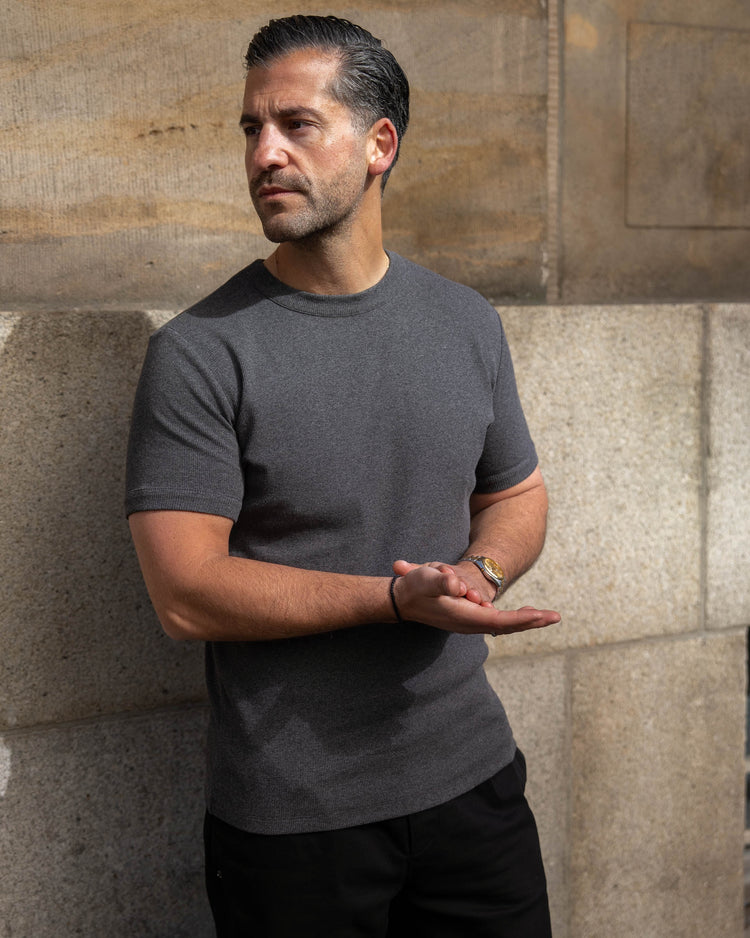Fine Rib T-Shirt (dark grey marl)