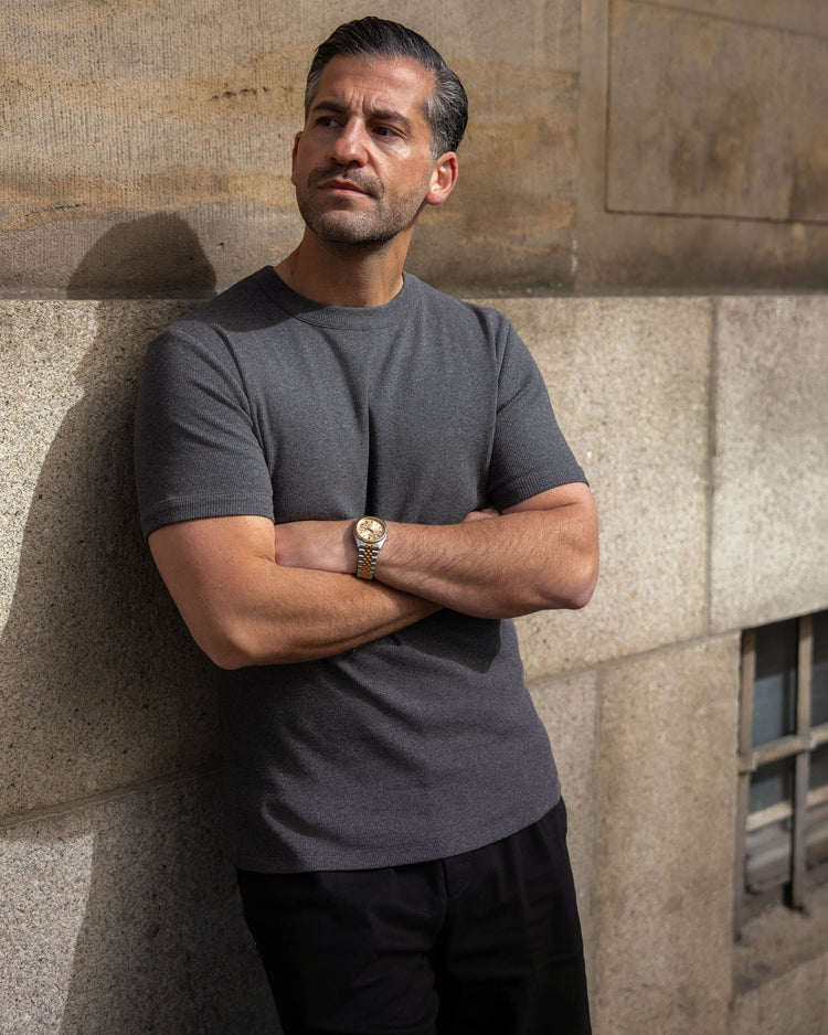 Fine Rib T-Shirt (dark grey marl)