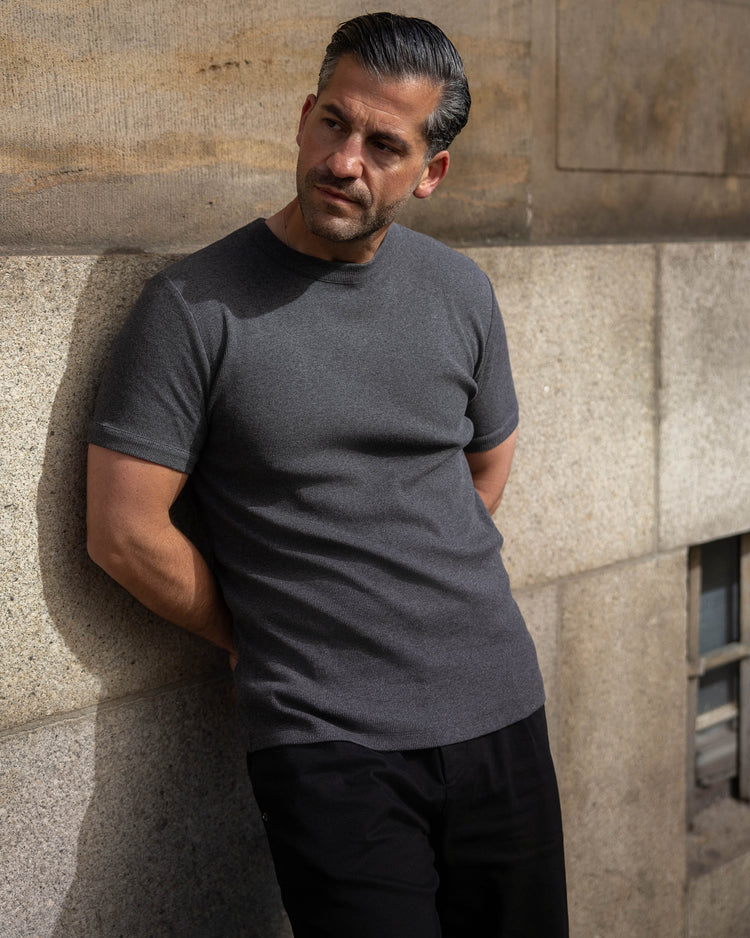 Fine Rib T-Shirt (dark grey marl)