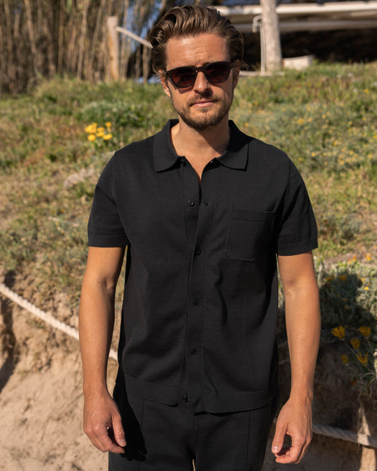 Flat Knit Short Sleeve Shirt (black)