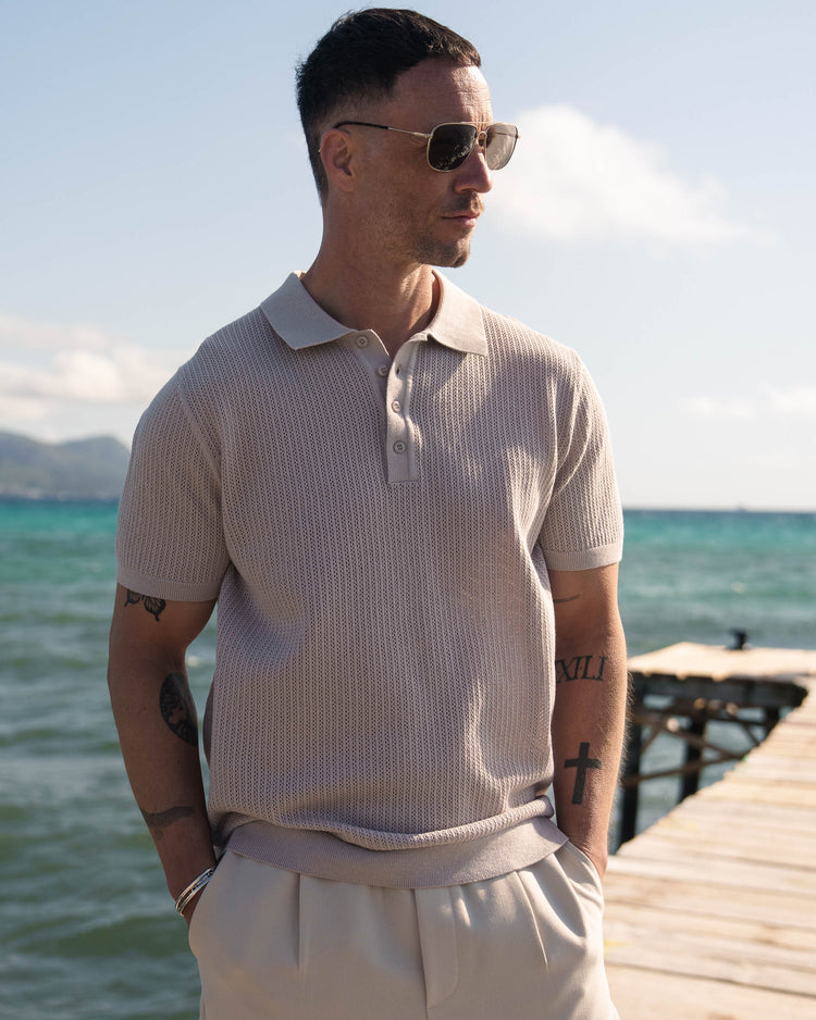 Mesh Knit Polo Shirt (Greige)