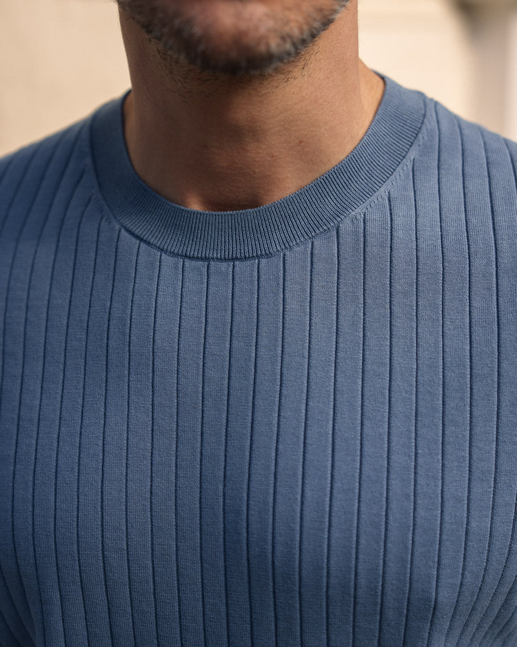 Wide Rib Knit T-Shirt (Blue)