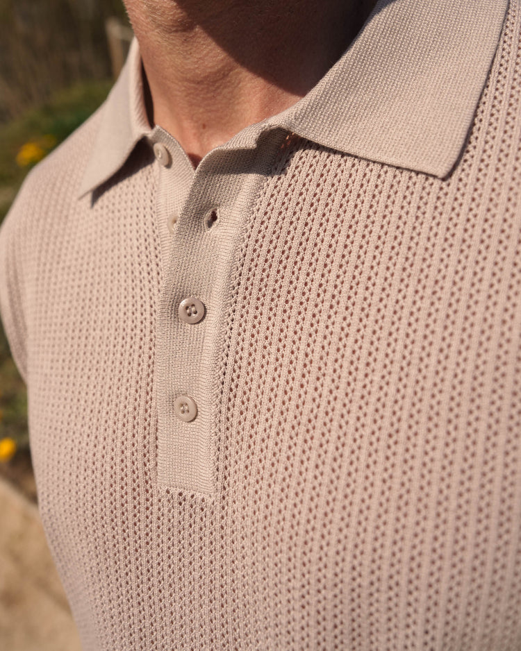 Mesh Knit Polo Shirt (Greige)