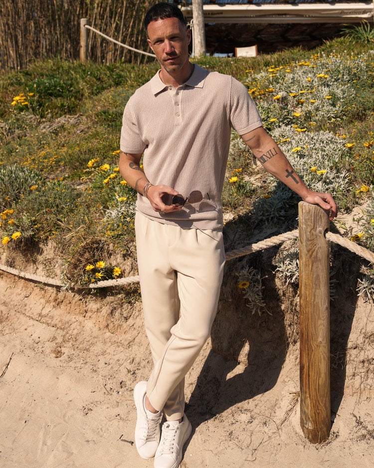 Mesh Knit Polo Shirt (Greige)