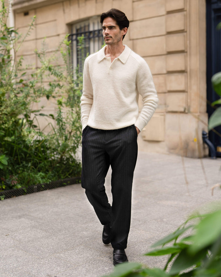 Mohair Knit Polo (Greige)
