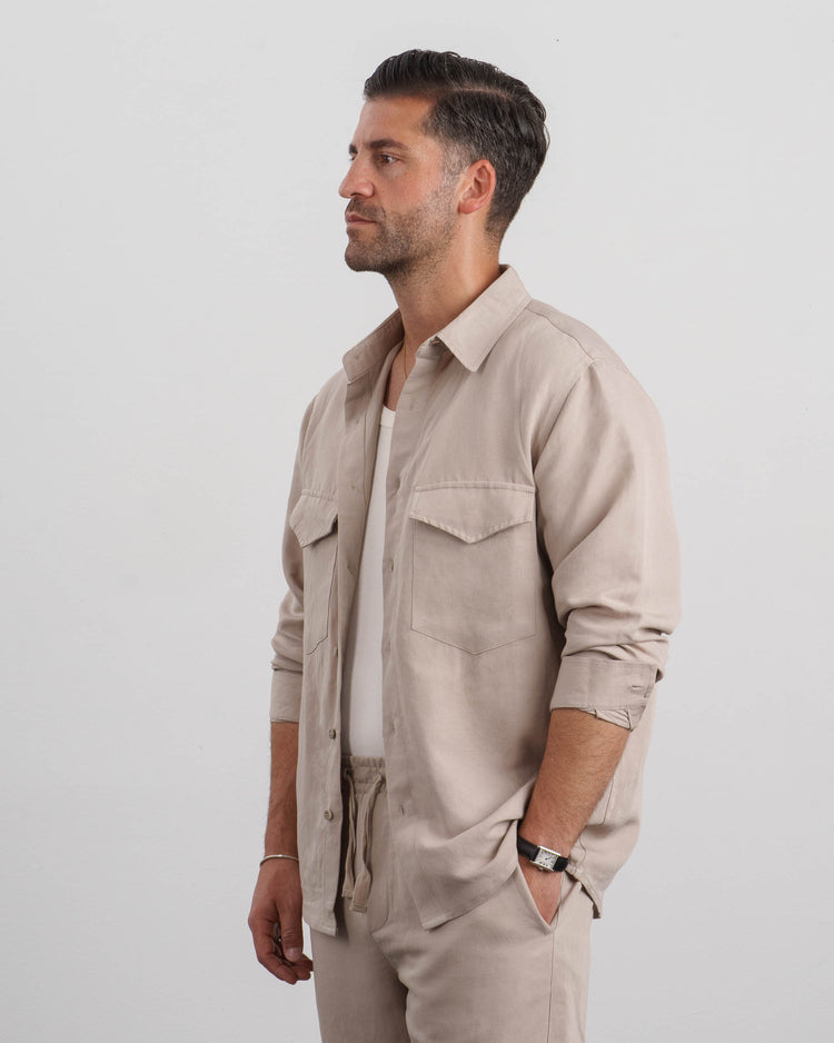 Linen Long Sleeve Shirt (taupe)