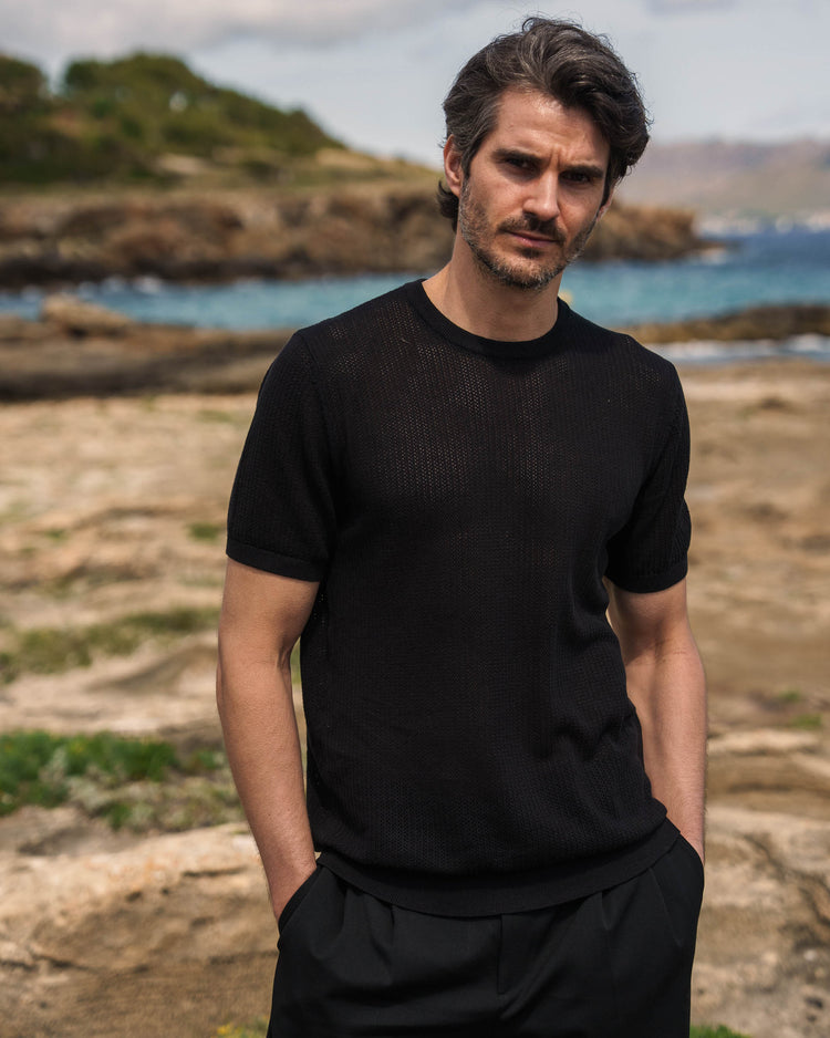 Mesh Knit T-Shirt (Black)