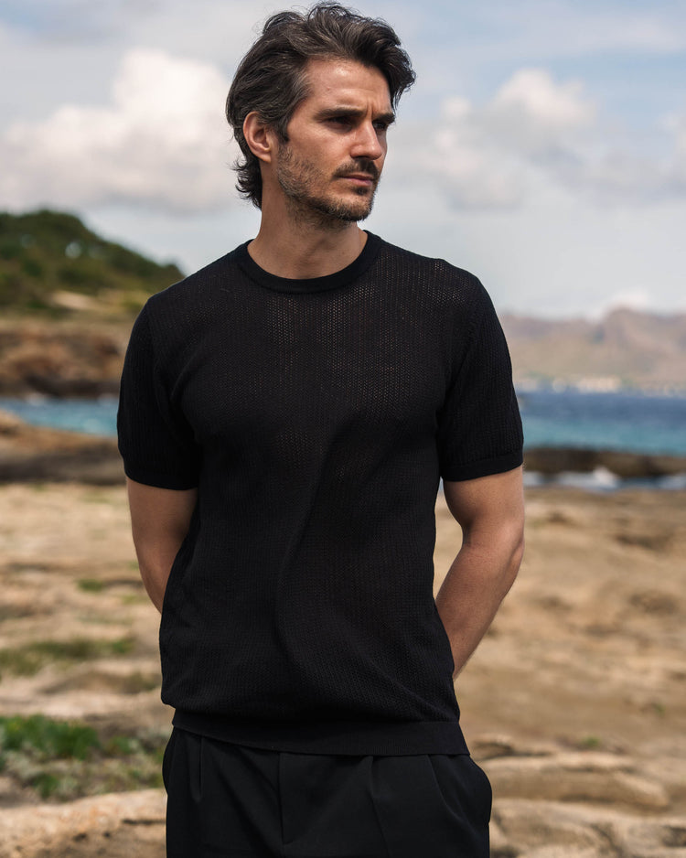 Mesh Knit T-Shirt (Black)