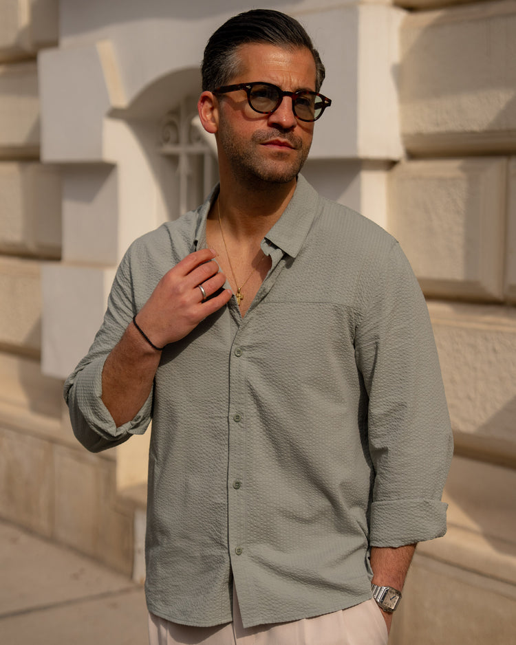 Seersucker Classic Shirt (Mint Blue)