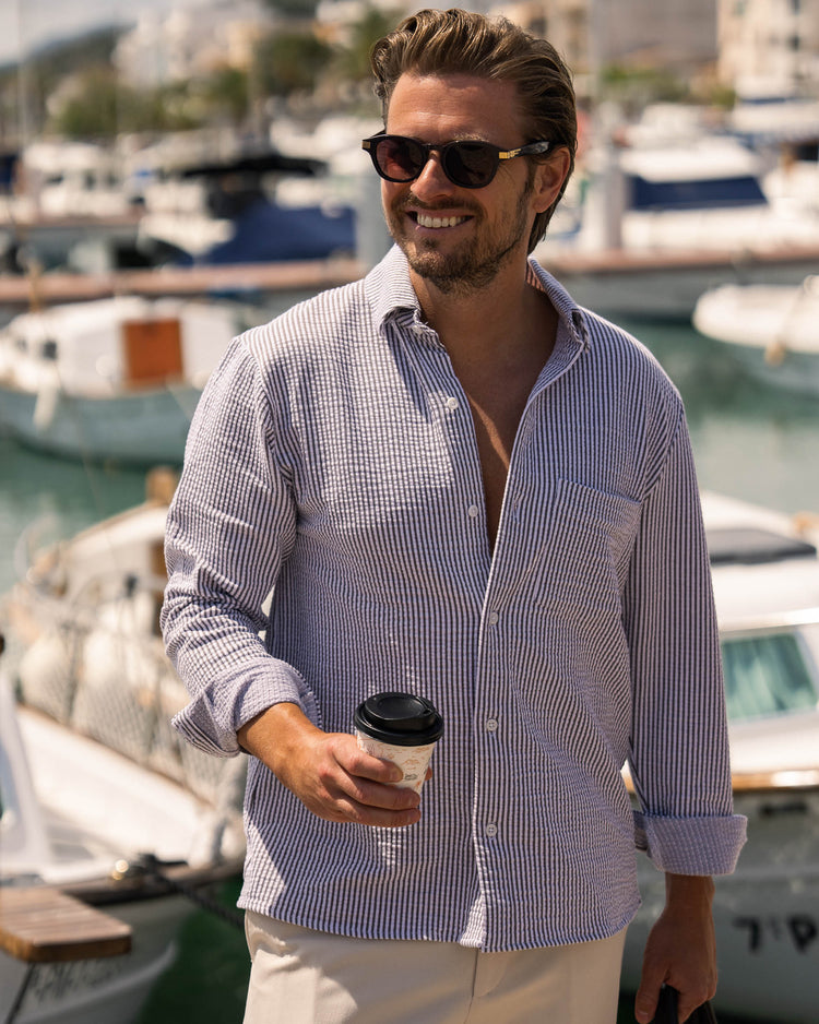 Striped Long-Sleeve Shirt (Brown/White)