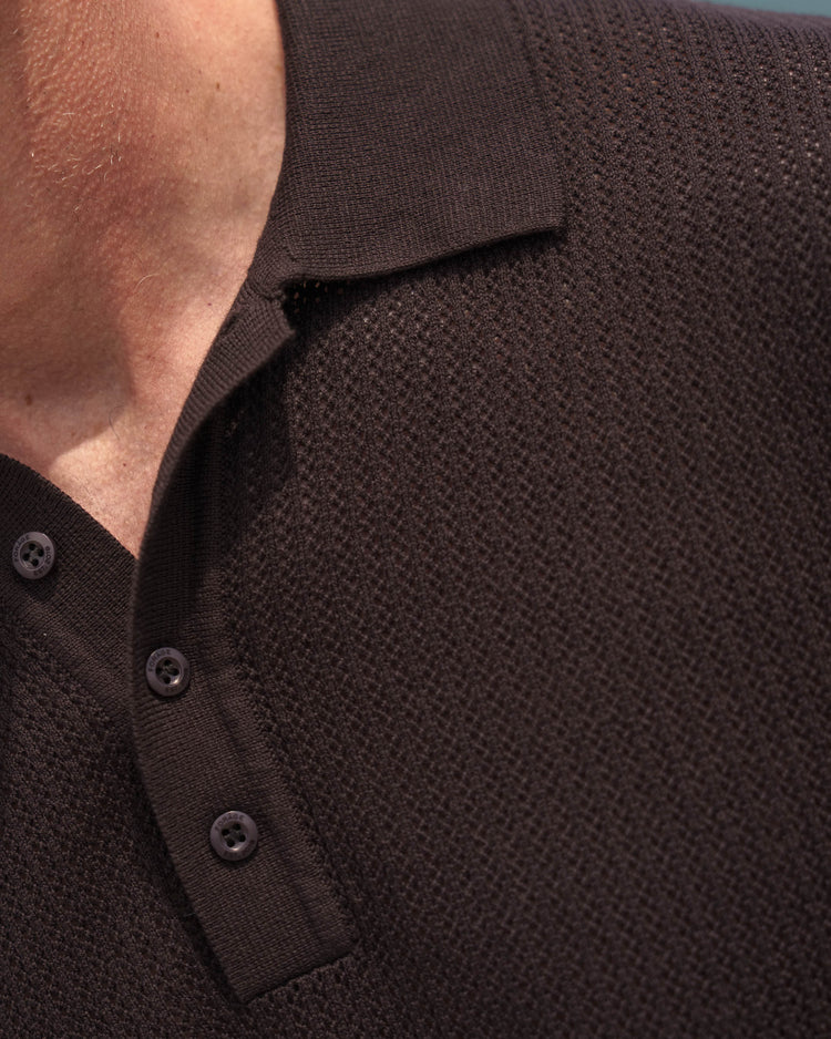 Mesh Knit Polo Shirt (Brown)
