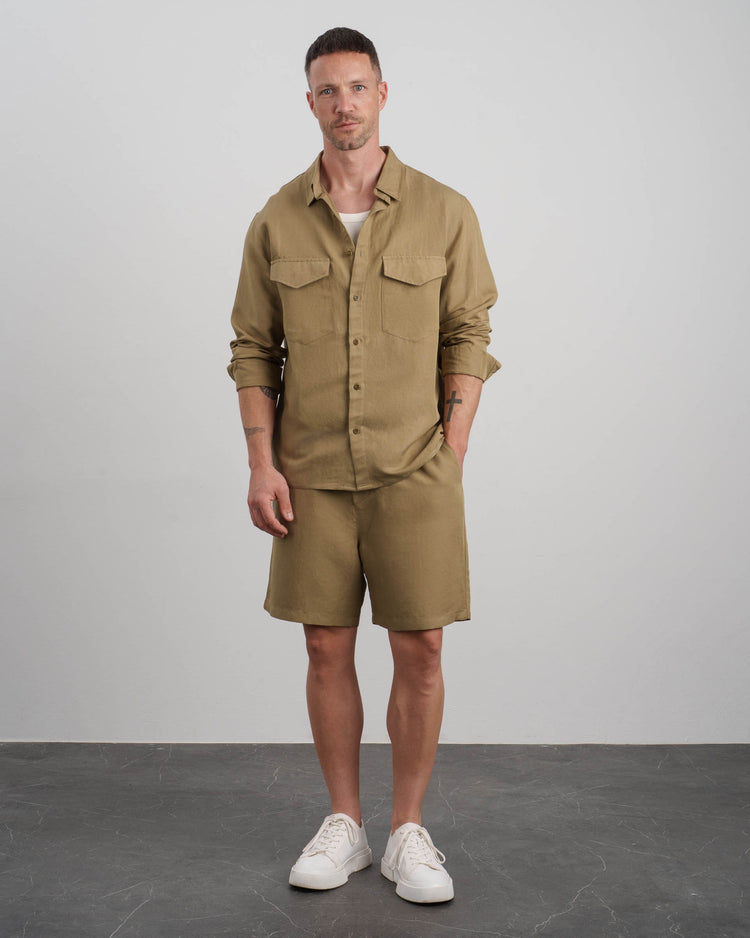 Linen Long Sleeve Shirt (khaki)