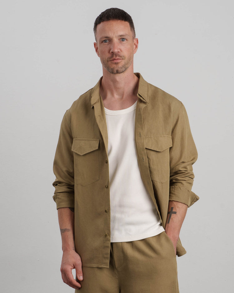 Linen Long Sleeve Shirt (khaki)