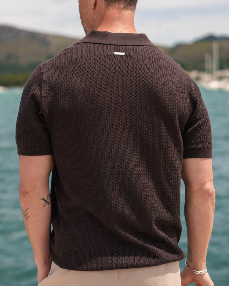Mesh Knit Polo Shirt (Brown)