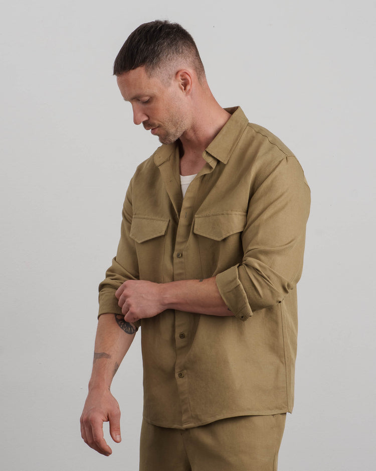 Linen Long Sleeve Shirt (khaki)