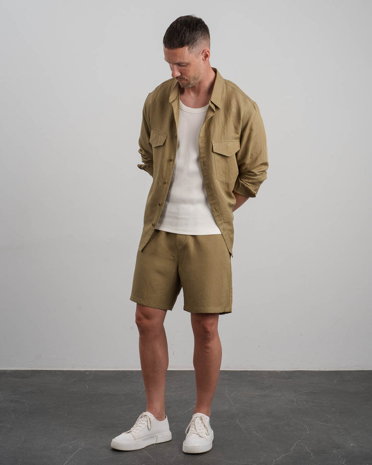 Linen Long Sleeve Shirt (khaki)