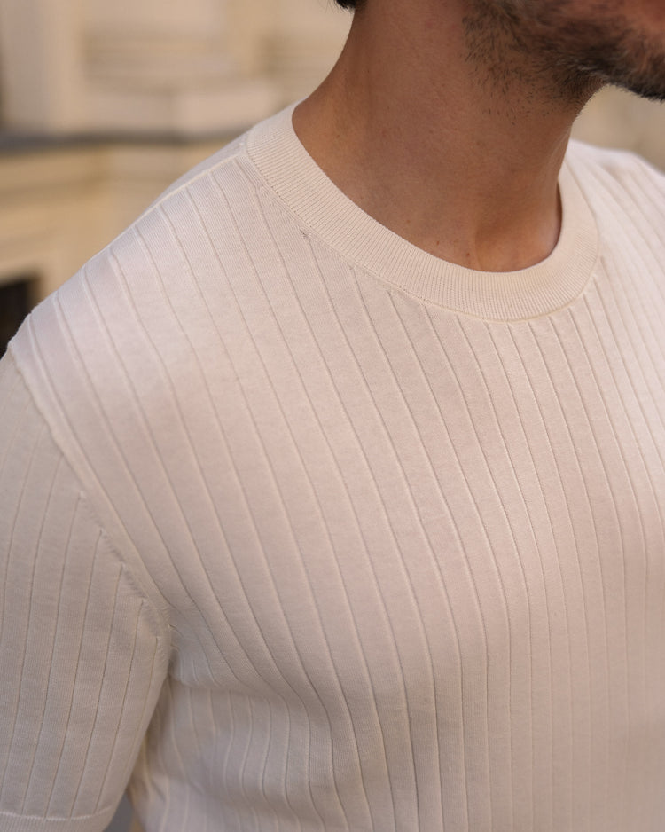 Wide Rib Knit T-Shirt (Off-White)