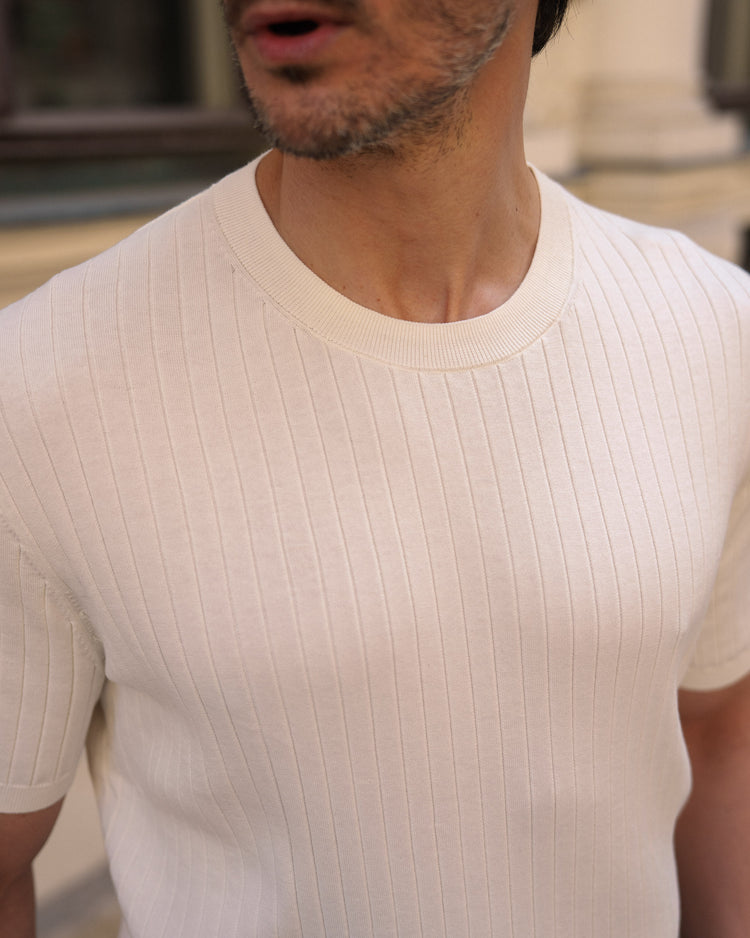 Wide Rib Knit T-Shirt (Off-White)