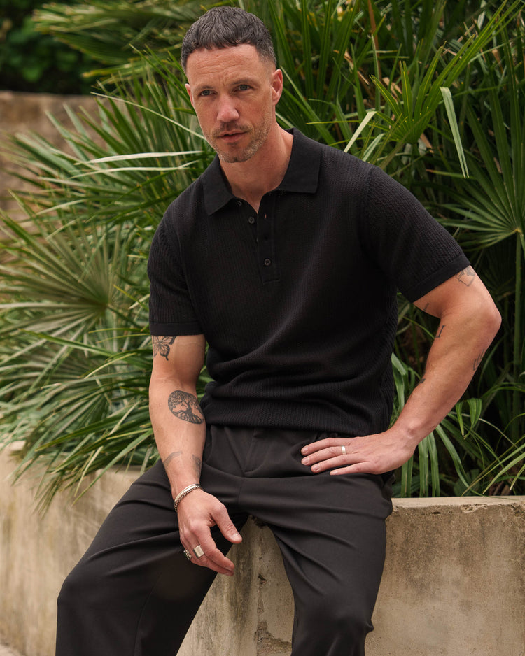 Mesh Knit Polo Shirt (Black)