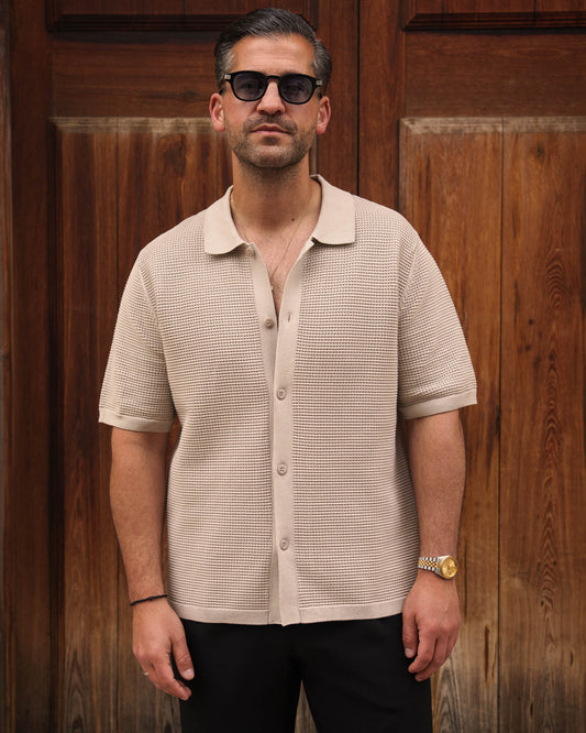 Mesh Knit Short Sleeve Shirt (Sand)