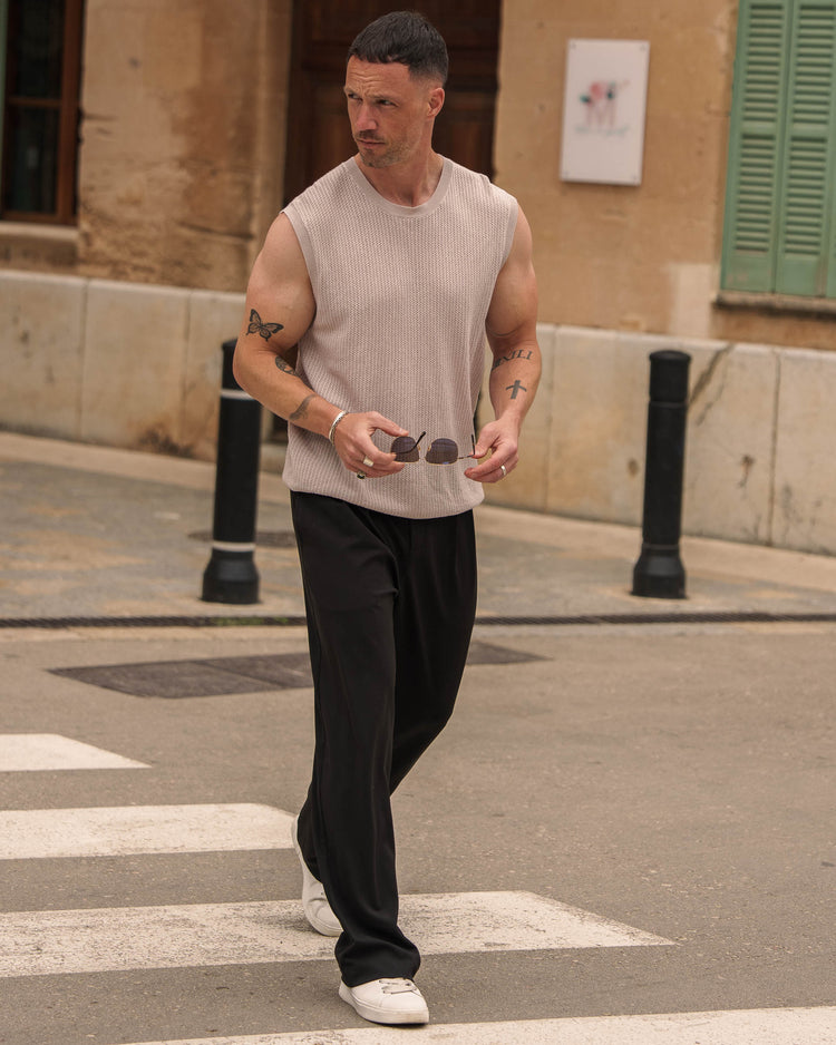 Mesh Knit Sleeveless Shirt (Greige)