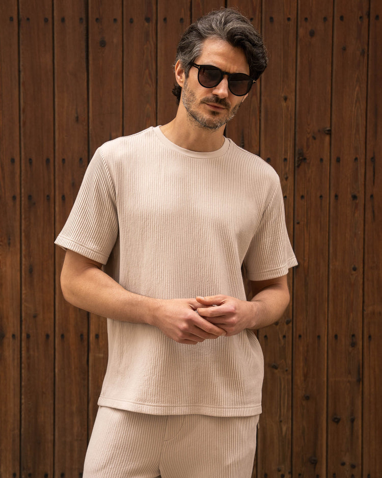 Plissee T-Shirt (Sand)