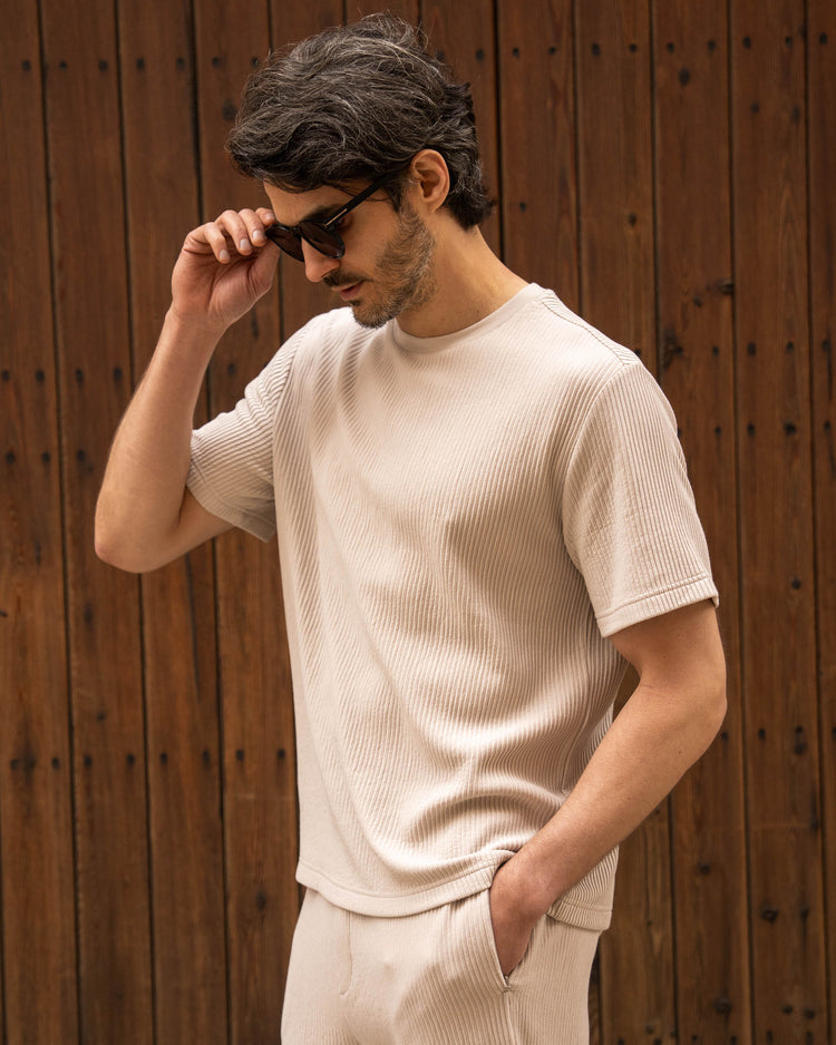 Plissee T-Shirt (Sand)