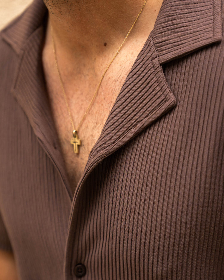 Plissee Short Sleeve Shirt (Brown)