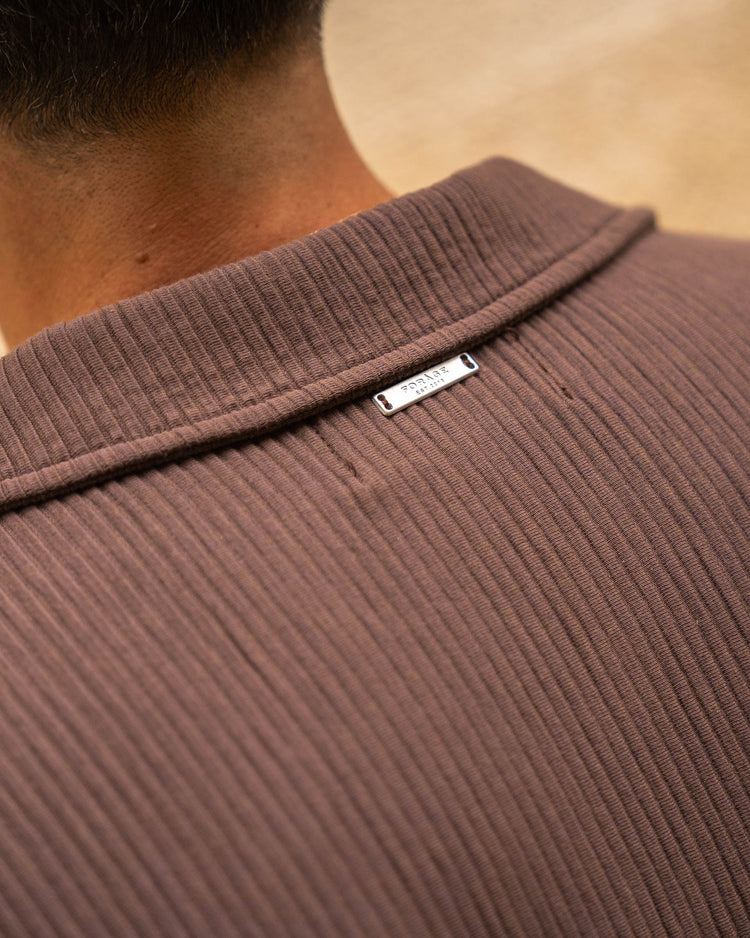 Plissee Short Sleeve Shirt (Brown)