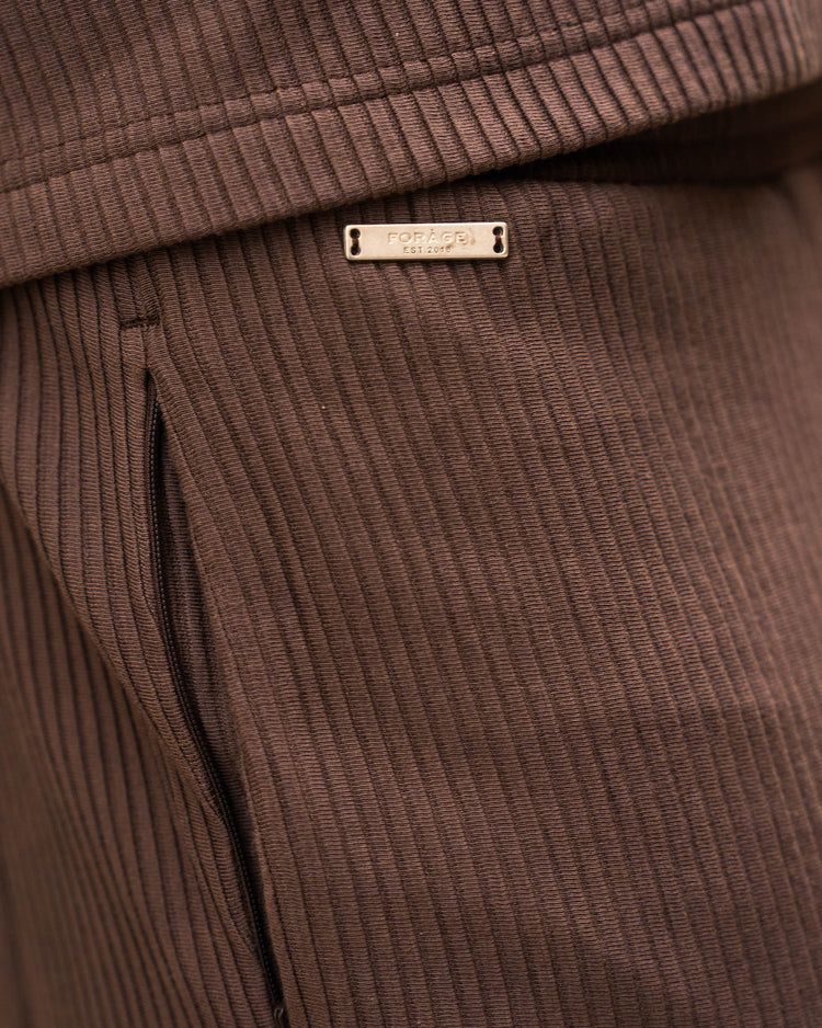 Plissee Set Short Sleeve Shirt + Pants (Brown)