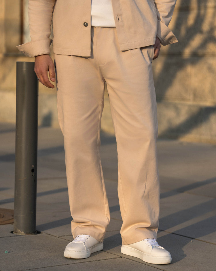 Pleated Denim Pants (Oatmeal)