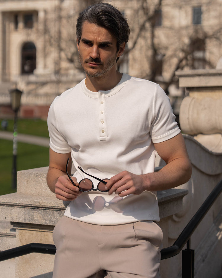 Fine Rib Henley T-Shirt (Off-White)