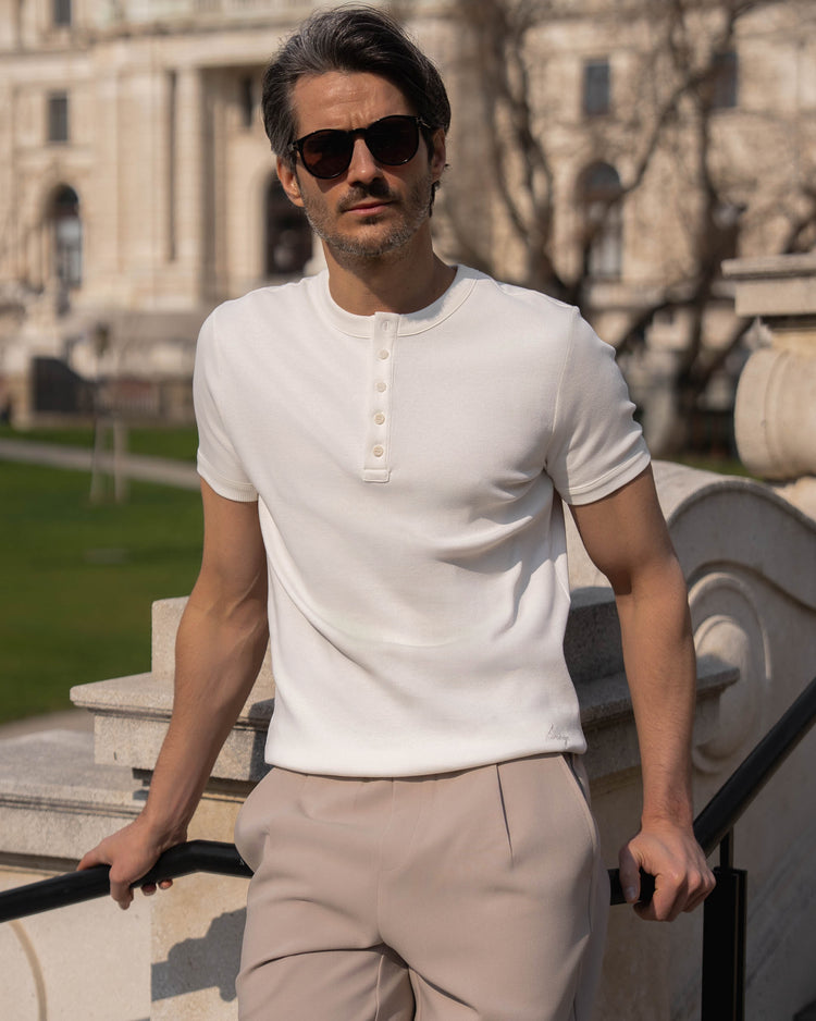 Fine Rib Henley T-Shirt (Off-White)