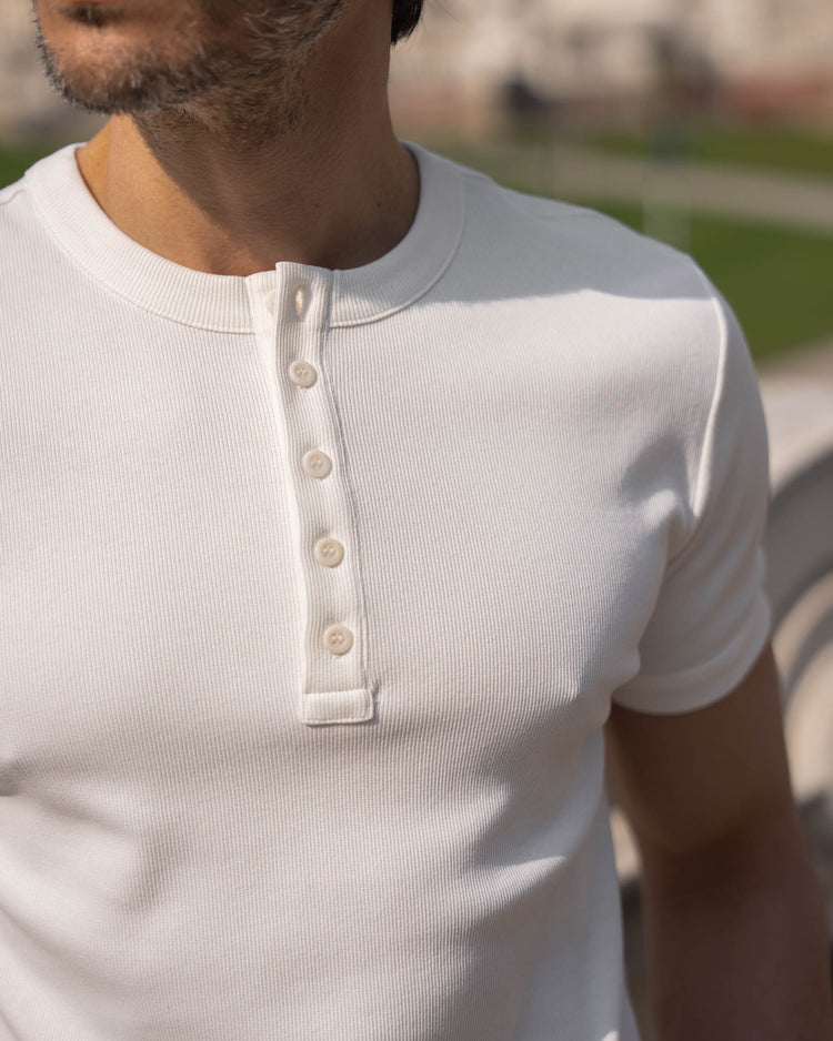 Fine Rib Henley T-Shirt (Off-White)
