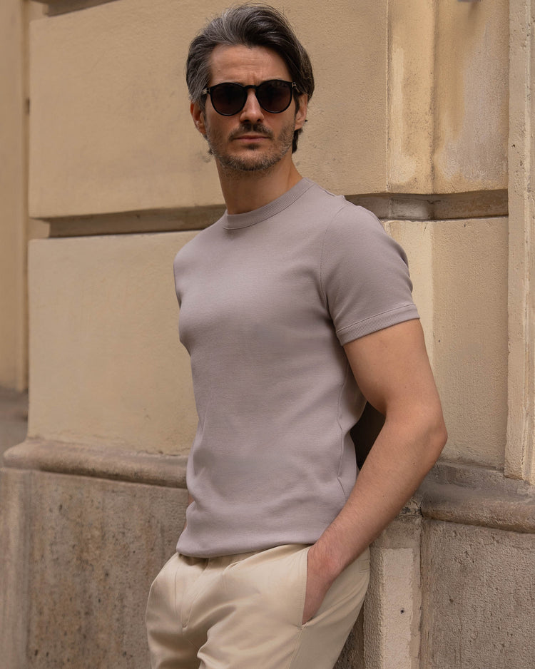 Fine Rib T-Shirt (Taupe)