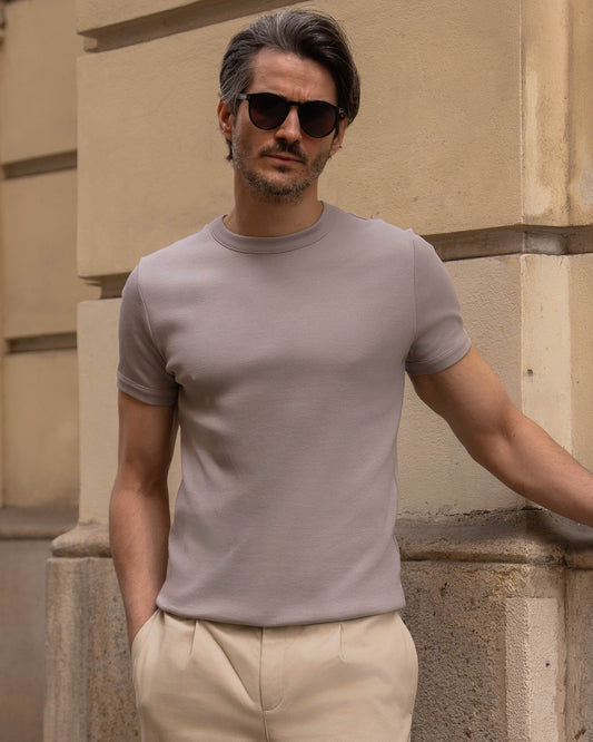 Fine Rib T-Shirt (Taupe)