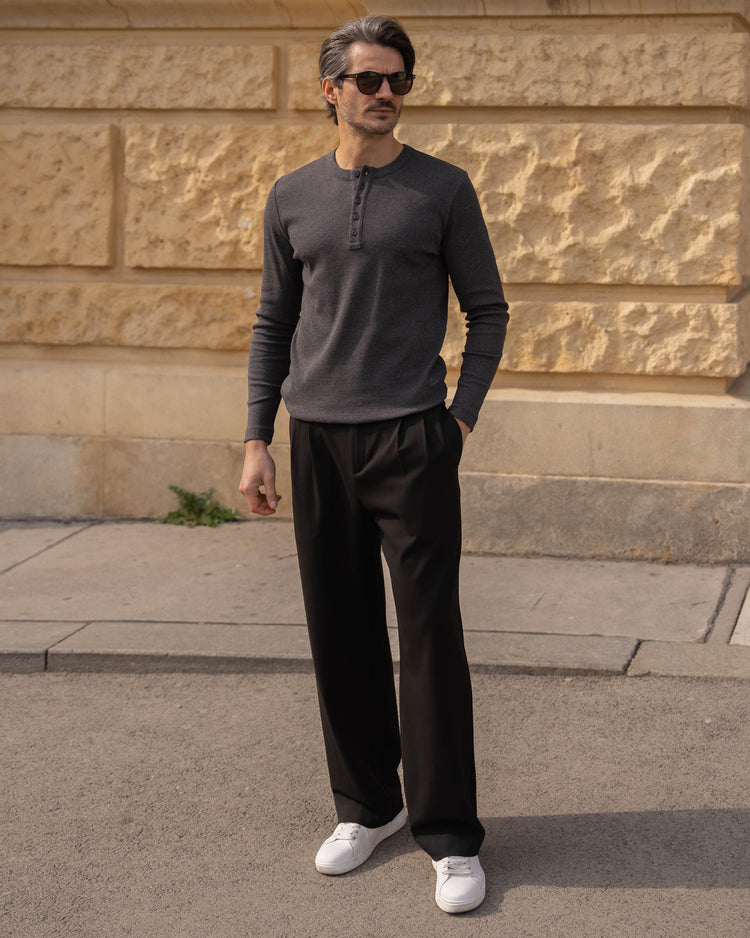 Buckle Suit Trousers Loose Fit (Black)