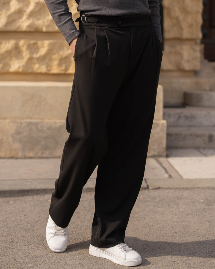 Buckle Suit Trousers Loose Fit (Black)