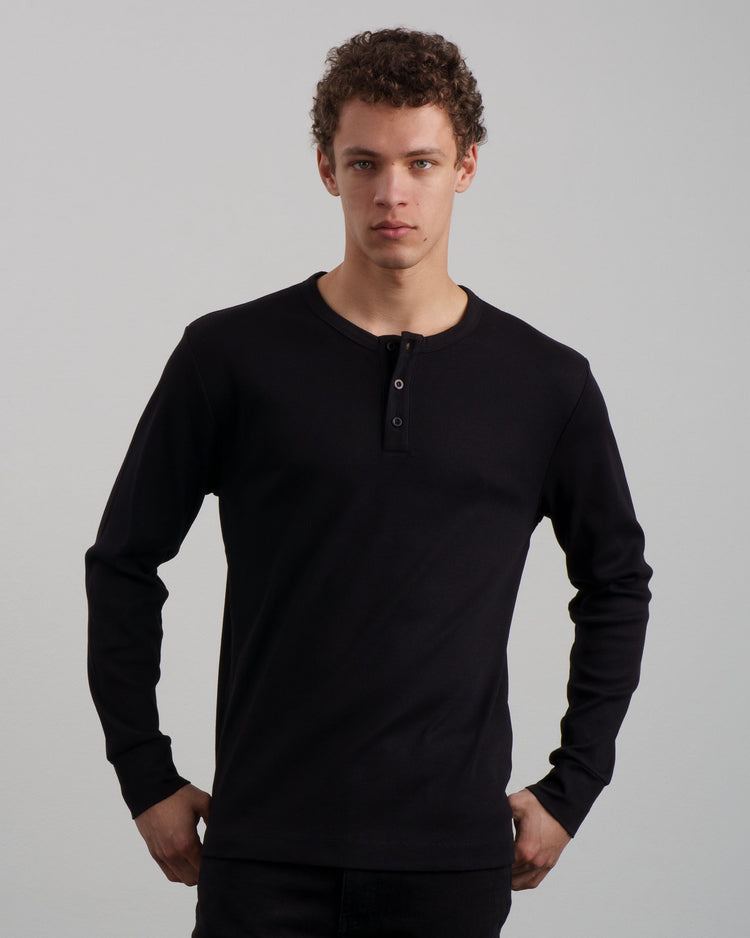 Ribbed Henley Shirt (black)