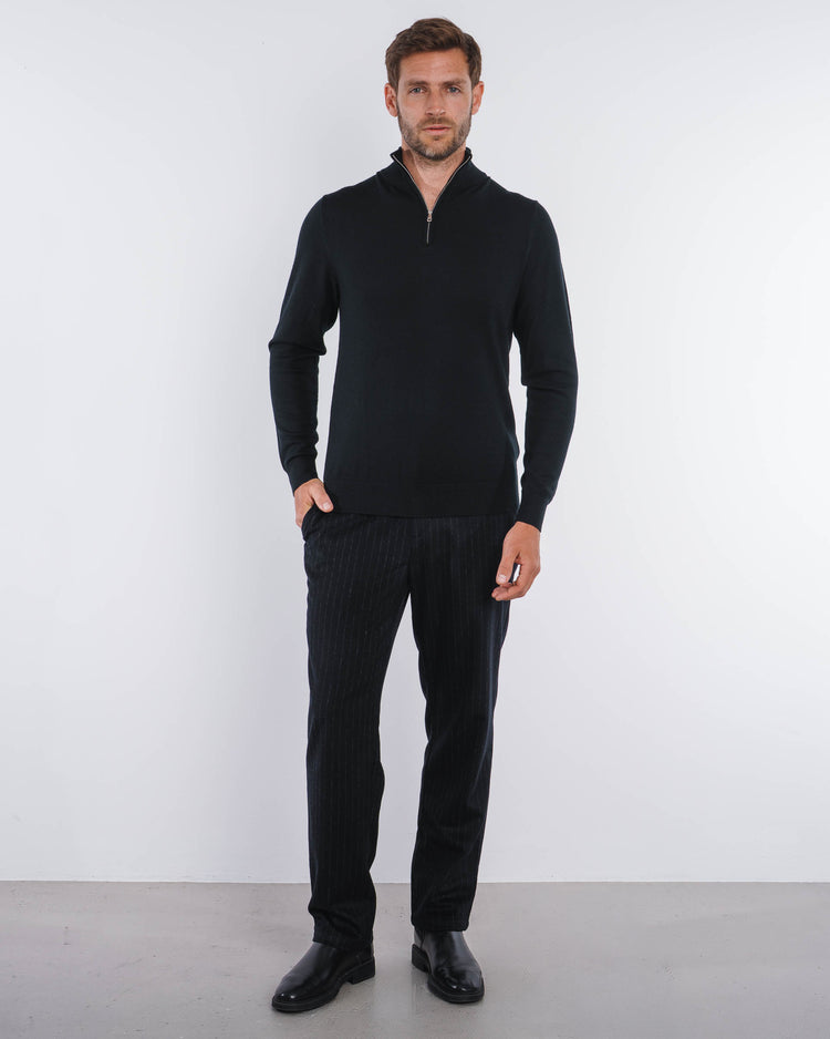 Pinstripe Flanell Pants Regular Fit (Black)