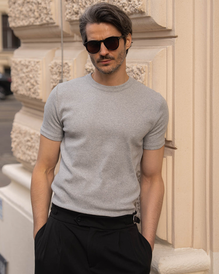 Fine Rib T-Shirt (mid grey melange)