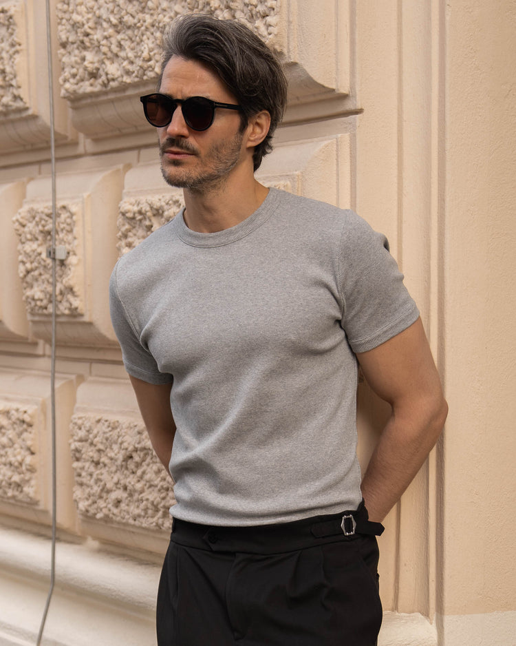 Fine Rib T-Shirt (mid grey melange)