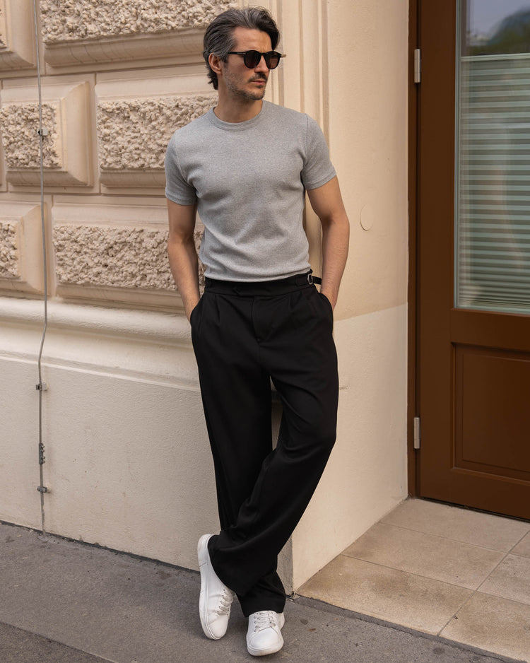 Fine Rib T-Shirt (mid grey melange)