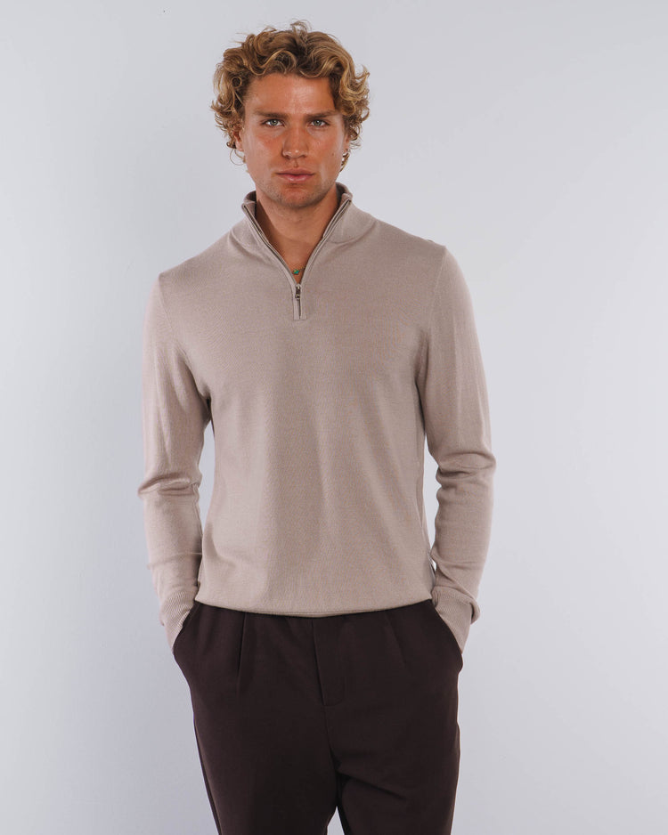 Merino Half-Zip (Taupe)